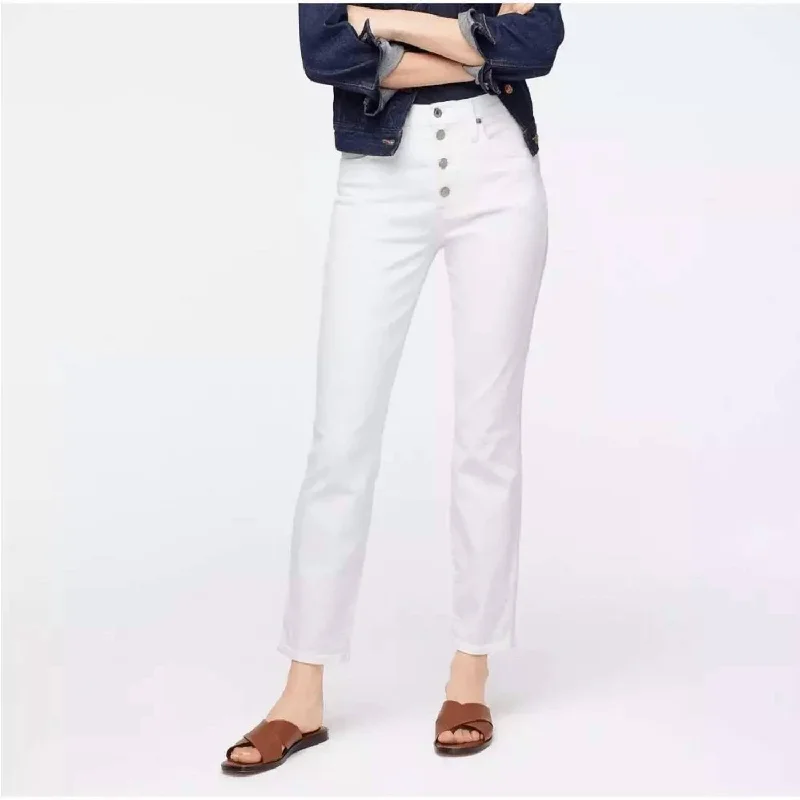 Women's Jodhpurs with Collarless DesignVintage Straight Jeans In White