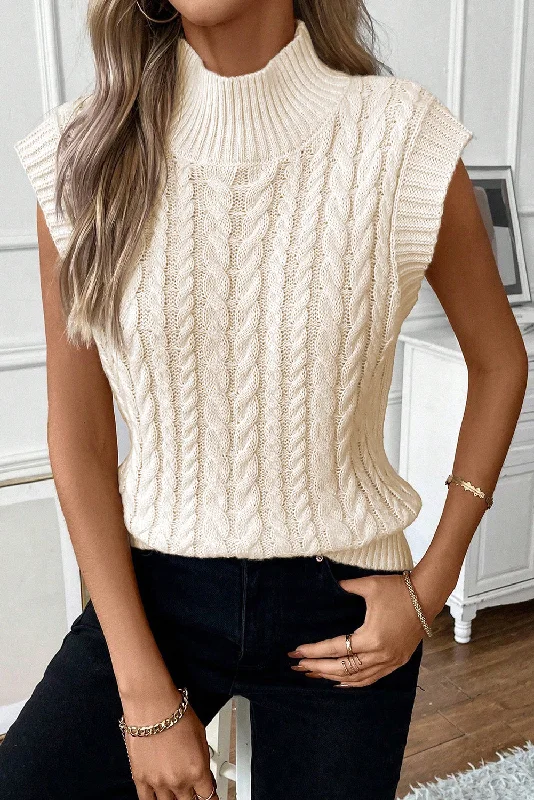 Women's Collarless Design SweatersCable Knit High Neck Sweater Vest