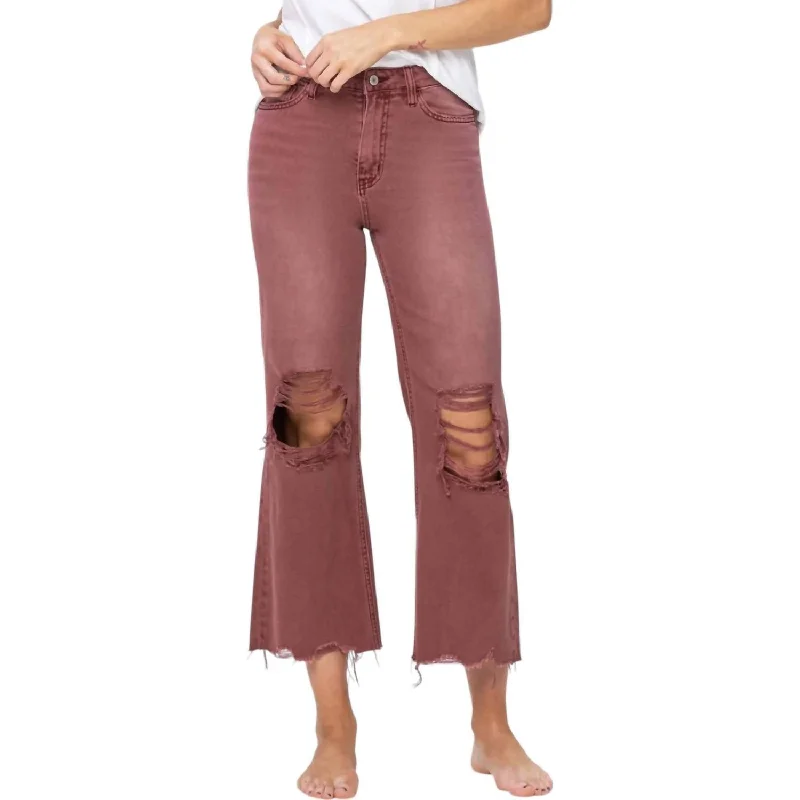 Women's Cropped PantsVintage-Inspired 90's Flare Jeans In Russet Brown