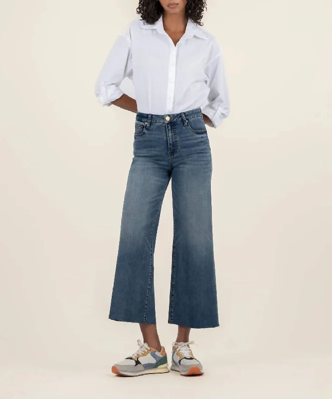 Women's Jodhpurs with Narrow CollarMeg High Rise Wide Leg Jeans In Peacefully With Dk Base Wash