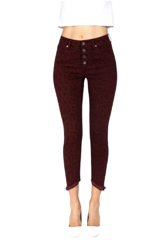 Women's Jodhpurs with Square CollarAnimal Print Skinny Jeans In Burgundy