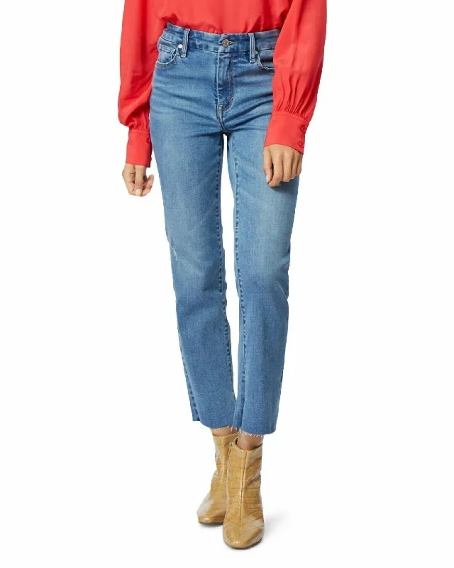 Women's Jodhpurs with Narrow CollarLilly High Rise Distressed Raw Hem Straight Leg Jeans In Sapphire Blue