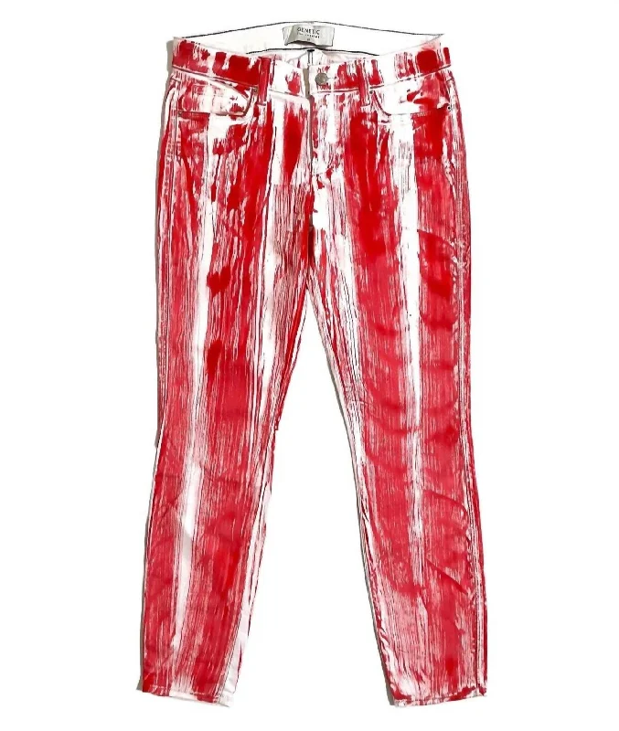 Women's Jodhpurs with Mandarin CollarWomen's Shya Crop Mid Rise Stretch Brushstroke Jeans In Red+White