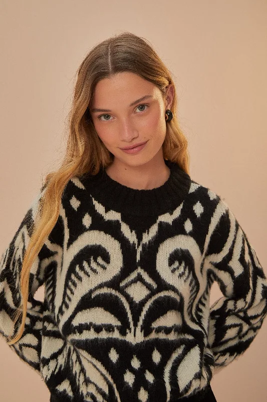 Women's Mandarin Collar SweatersPineapple Ikat Knit Sweater