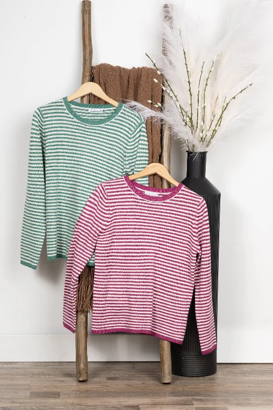 Women's Collarless Design SweatersStriped Crewneck Pullover Sweater Knit Top