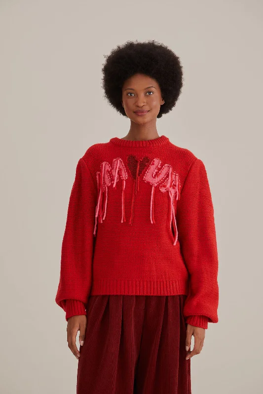 Women's Flounced SweatersAmour Embroidered Knit Sweater