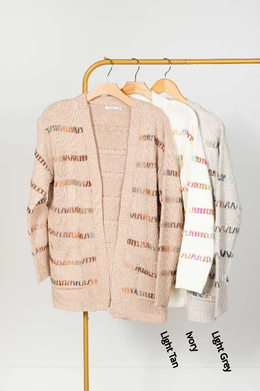 Women's Collarless Design SweatersMulticolor Stitch Striped Cardigan