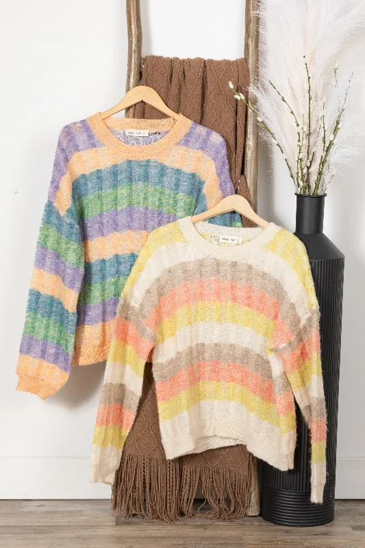 Women's Narrow Collar SweatersMulticolor Stripe Oversized Sweaters