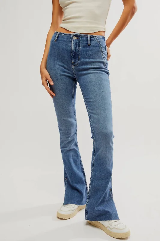 Women's Jodhpurs with Sweetheart CollarLevel Up Slit Bootcut Jeans In Sunburst Blue