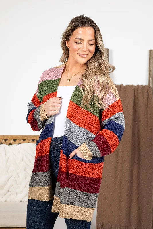 Women's Polyester SweatersStripe Oversized Slouchy Cardigan With Pockets