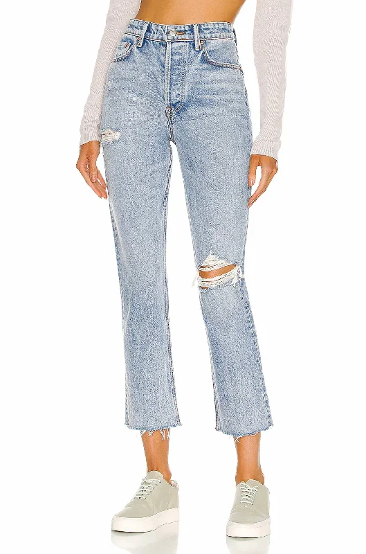 Women's Jodhpurs with Boat CollarKarolina High Rise Straight Crop Jeans In Larchmont With Rip