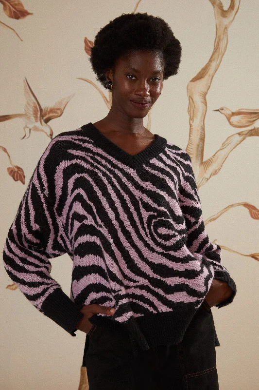 Women's Romanian Wool SweatersZebra Skin Knit Sweater