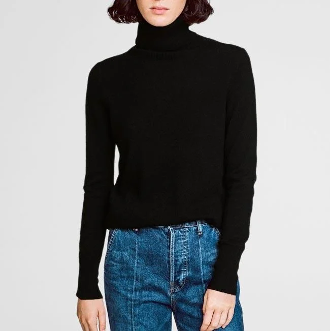 Women's Latvian Wool SweatersEssential Turtleneck (Black)