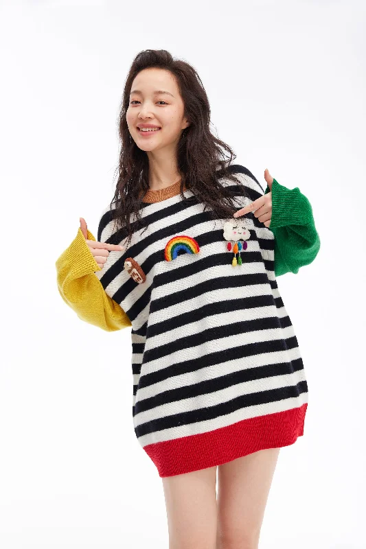 Women's Shirt Collar SweatersFun Color Striped Sweater