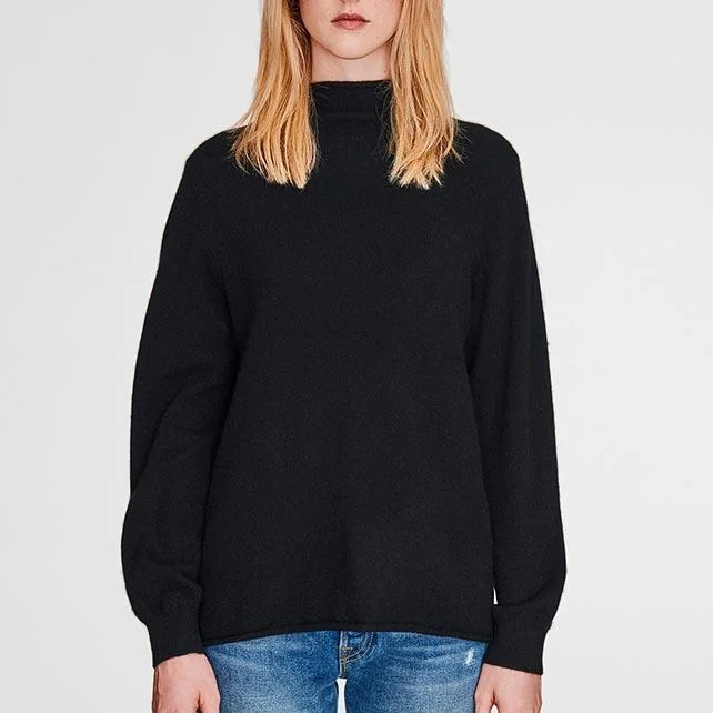 Women's Russian Wool SweatersBlouson Sleeve Sweater (Black)