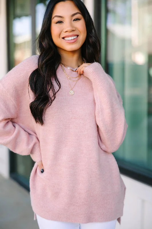 Women's Low Collar SweatersIt Can Happen Pink Side Slit Sweater