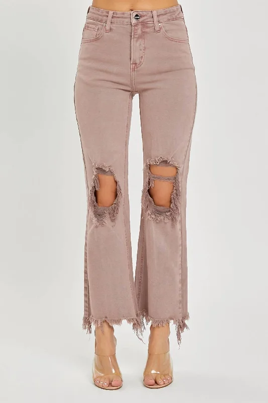 Women's Jodhpurs with PocketsHigh Rise Knee Distressed Straight Jean In Mauve