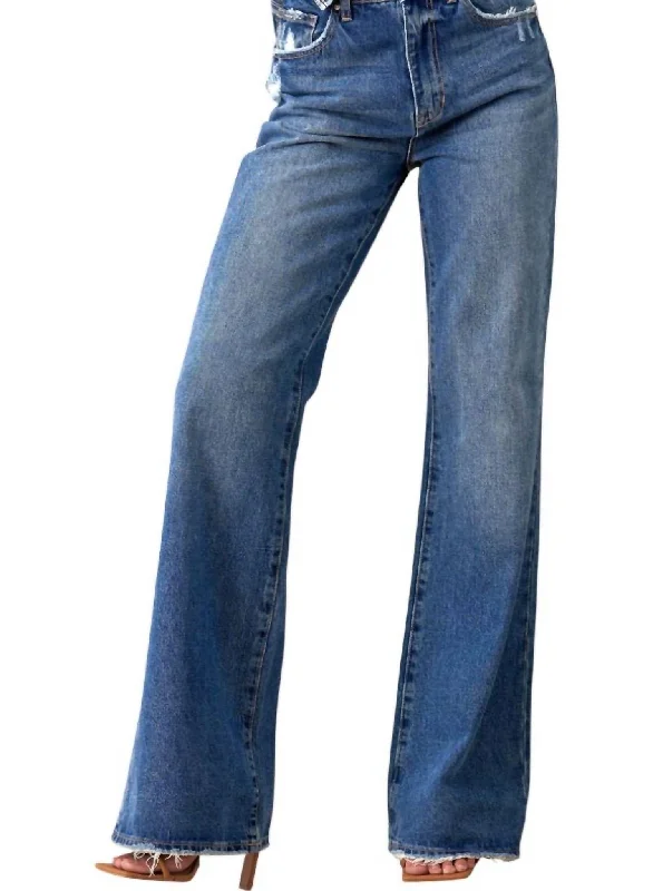 Women's Jodhpurs with Capri LengthHigh Rise Relaxed Boot Cut Denim Pants In Medium Vintage