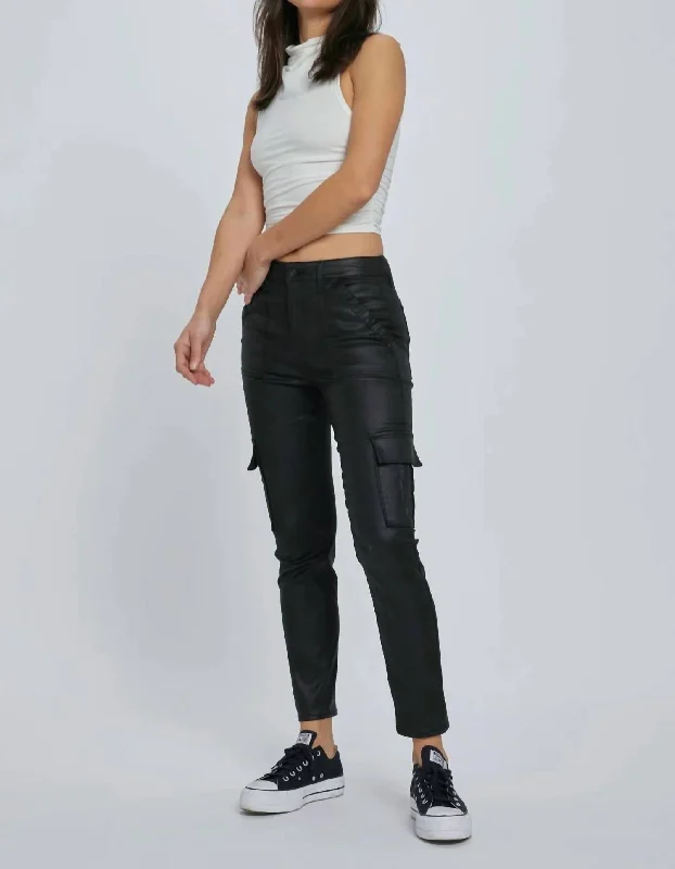 Women's JodhpursHigh Rise Black Coated Cargo Cigarette Skinny Jean