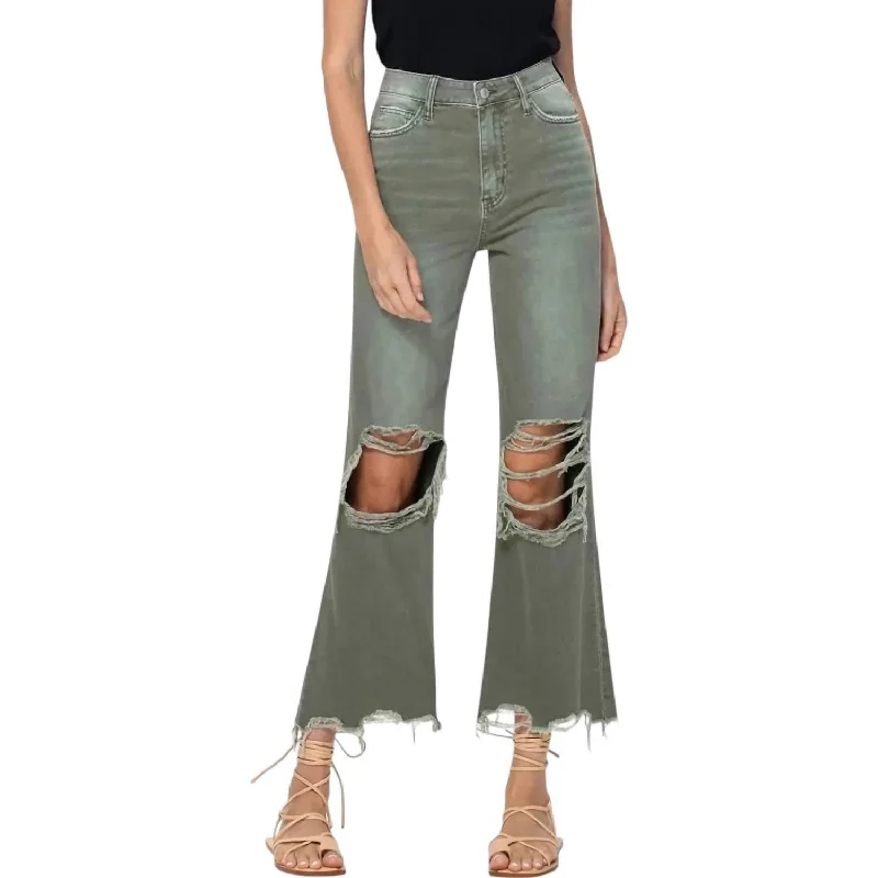 Women's CaprisVintage-Inspired 90's Flare Jeans In Army Green