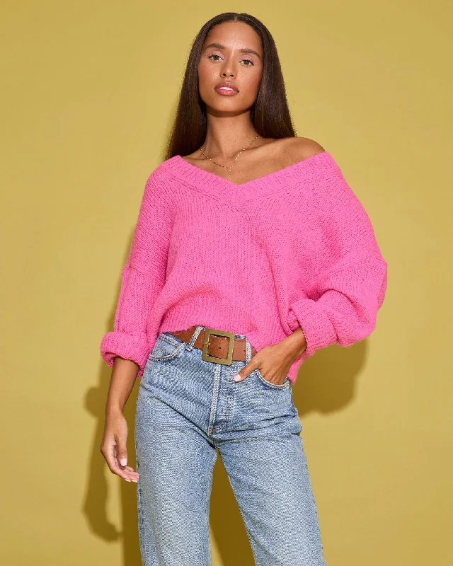 Women's Boat Collar SweatersIcon Pullover - Bubblegum Pink