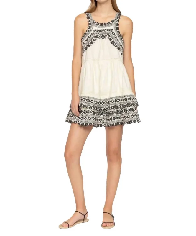 Women's Narrow Collar DressesAmina Embroidery Tank Dress In Cream