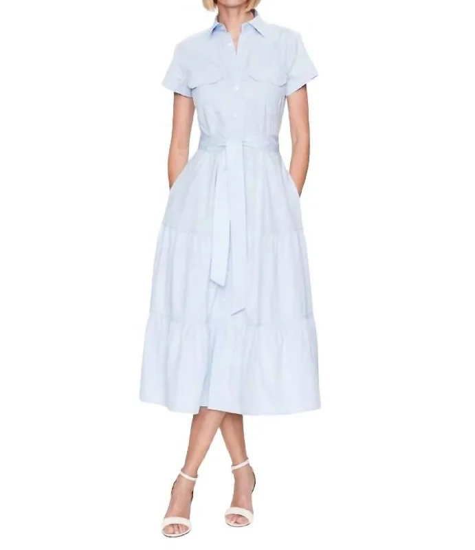 Women's Shirt Collar DressesBelted Tiered Cotton Shirtdress In Light Blue