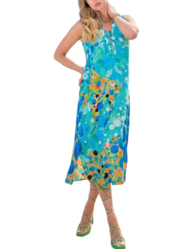 Women's High-Low DressesBig Angel Fish Mosaic Sleeveless Dress In Blue / Multi