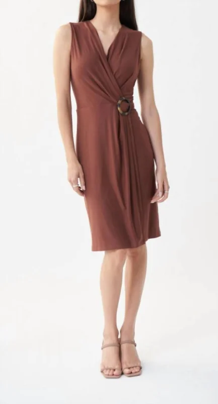 Women's Lapel Collar DressesBrown Knot Dress In Espresso