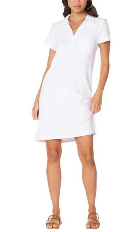  Women's A-Line DressesCollar Short Sleeve Terry Polo Dress In White