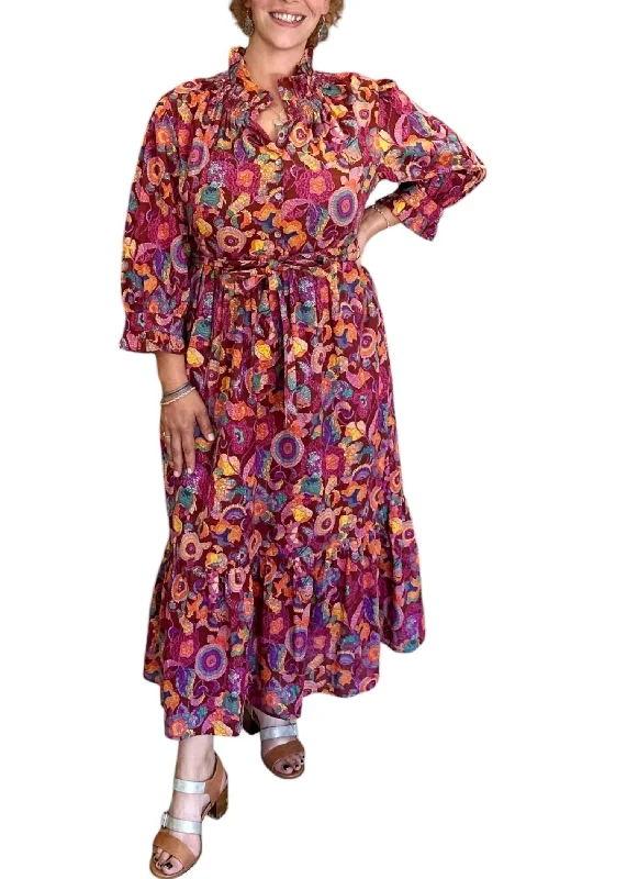 Women's Cold-Shoulder DressesColorama Flower Dress In Claret