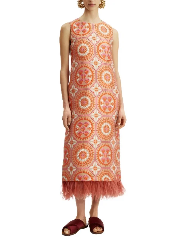 Women's V-Shaped Collar DressesColumn Dress With Feathers In Sun