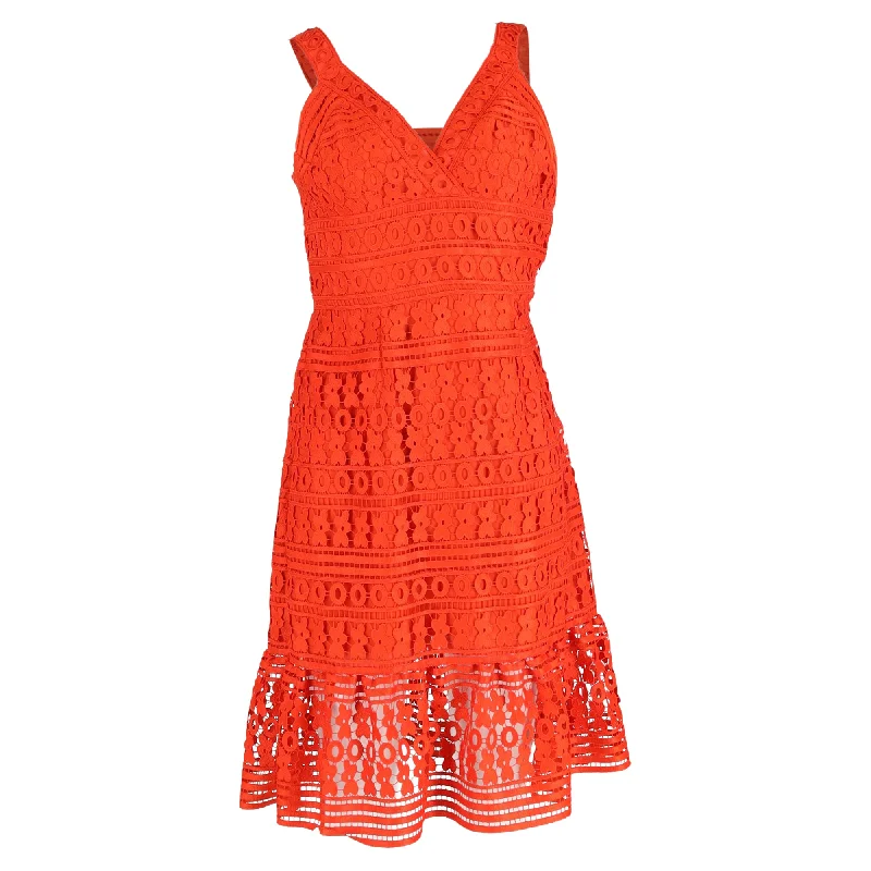 Women's Keyhole-Back DressesDiane von Furstenberg Lace Flounce Tiana Sleeveless Dress in Orange Polyester