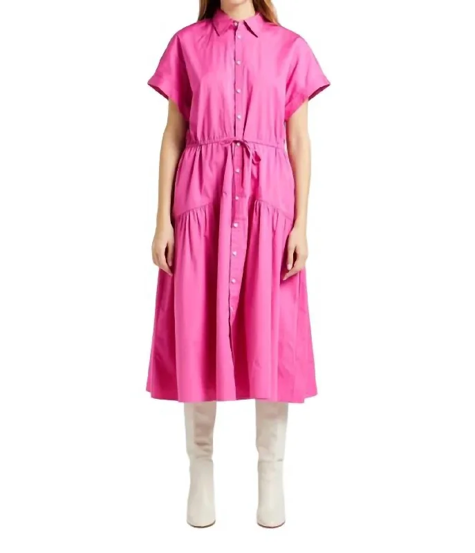 Women's Wrap DressesDrawstring Cotton Shirt Dress In Fuschia