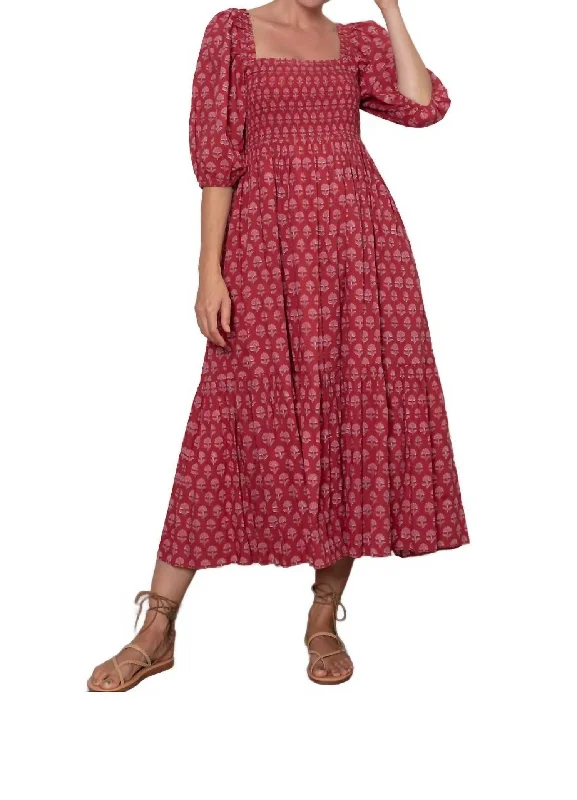 Women's Keyhole Collar DressesElsie Dress In Red & Pink Hydrangea