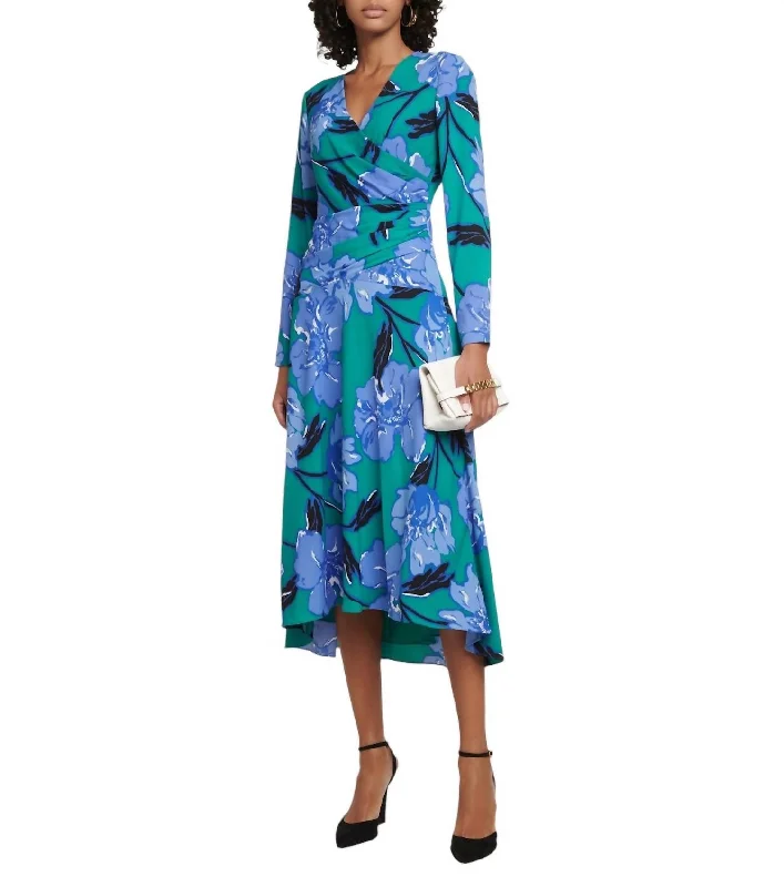 Women's Notched Collar DressesFeronia Dress In Floral Emerald