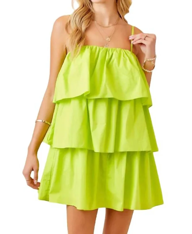 Women's Shawl Collar DressesFlounce Tiered Poplin Dress In Lime