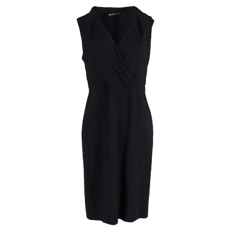 Women's Cold-Shoulder DressesJil Sander V-neck Knee Length Dress in Navy Blue Virgin Wool