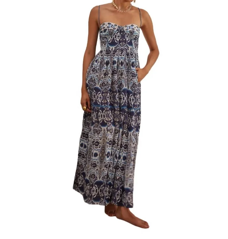 Women's U-Shaped Collar DressesLola Dress In Ikat Blue