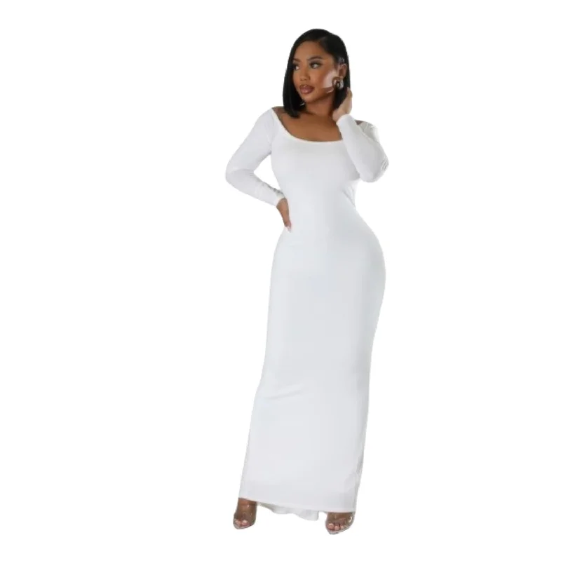 Women's Keyhole-Neck DressesLong Sleeves Stretch Dress