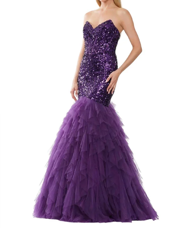 Women's V-Back DressesLong Strapless Formal Mermaid Prom Dress In Purple