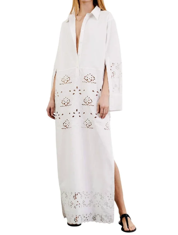 Women's Lapel Collar DressesLouanne Embroidered Dress In White