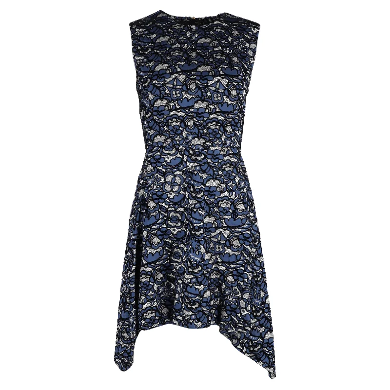 Women's V-Back DressesLouis Vuitton Lace Pattern Dress in Blue Silk