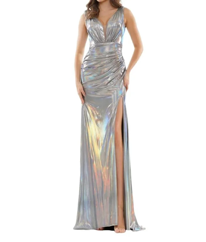 Women's Shawl Collar DressesMetallic Liquid Jersey Dress In Silver