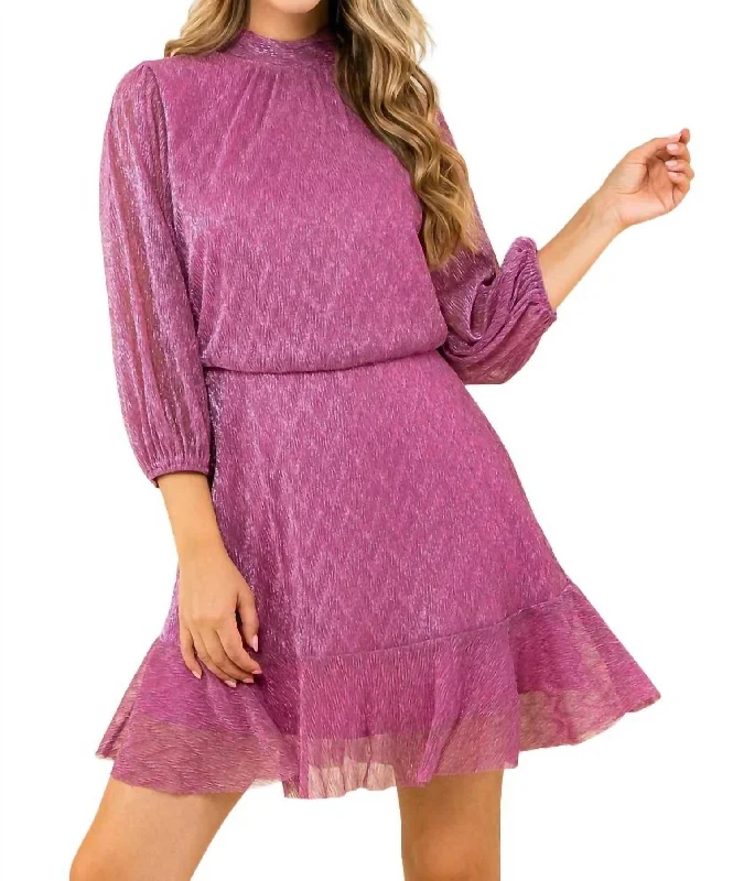 Women's Pleated DressesMetallic Mesh Dress In Purple