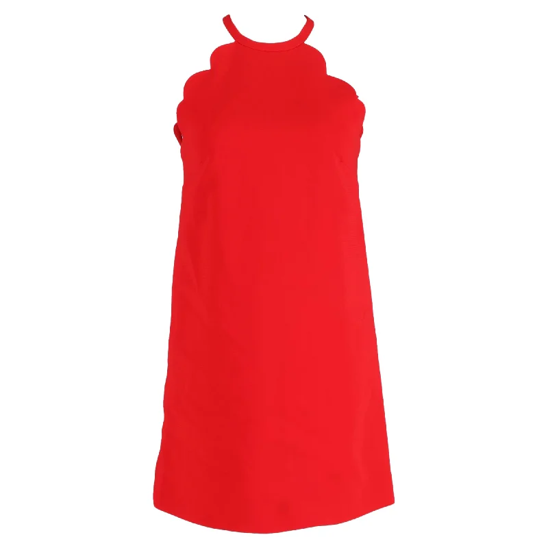 Women's Short-Sleeve DressesMiu Miu High-Neck Scalloped Sleeveless A-Line Cady Dress in Red Polyester