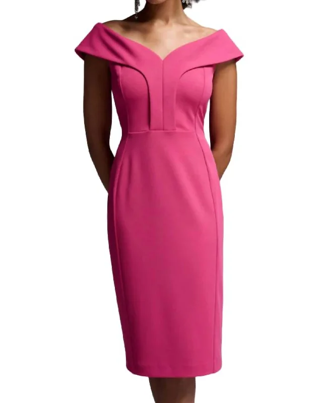 Women's Low Collar DressesOff-Shoulder Shift Dress In Hibiscus Pink