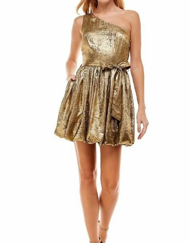 Women's Collarless DressesOne Shoulder Bubble Dress In Gold