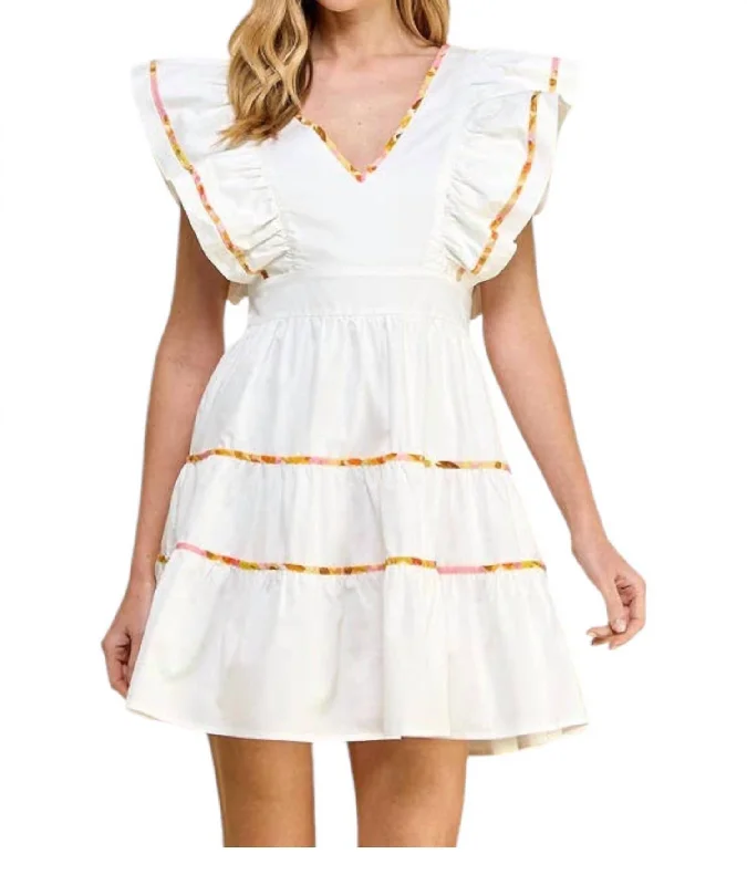 Women's Peter Pan Collar DressesPoplin Ruffle Sleeve Dress In White