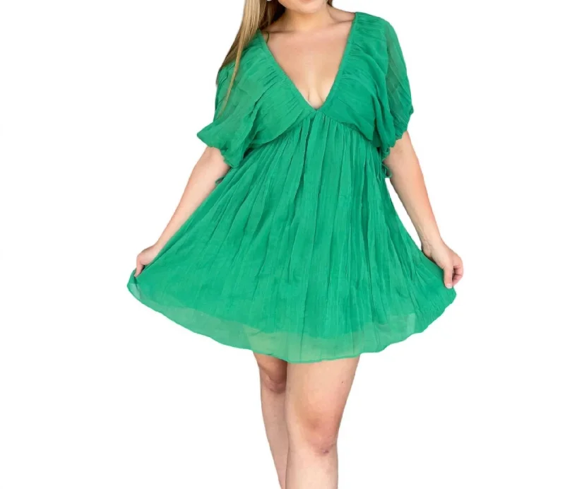 Women's Round-Neck DressesPuff Short Sleeve Dress In Green